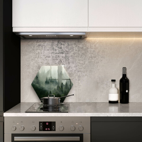 Skärbräda glas sexhörning Dimmigt skogslandskap