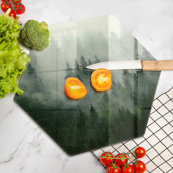 Skärbräda glas sexhörning Dimmigt skogslandskap