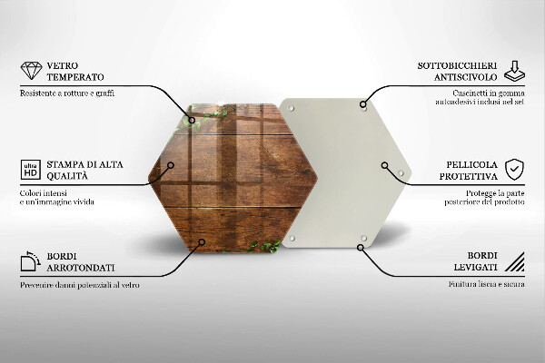 Skärbräda glas sexhörning Träskivor och löv
