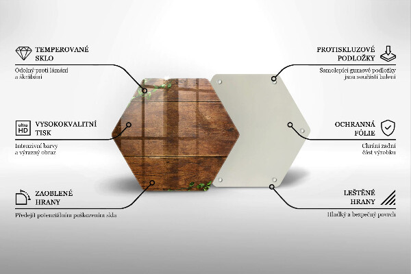 Skärbräda glas sexhörning Träskivor och löv