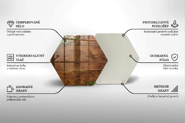 Skärbräda glas sexhörning Träskivor och löv