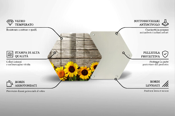 Skärbräda glas sexhörning Solrosor på brädor