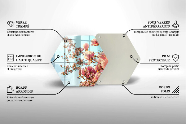 Skärbräda glas sexhörning Rosa blommor träd