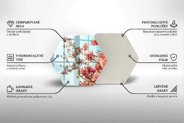 Skärbräda glas sexhörning Rosa blommor träd