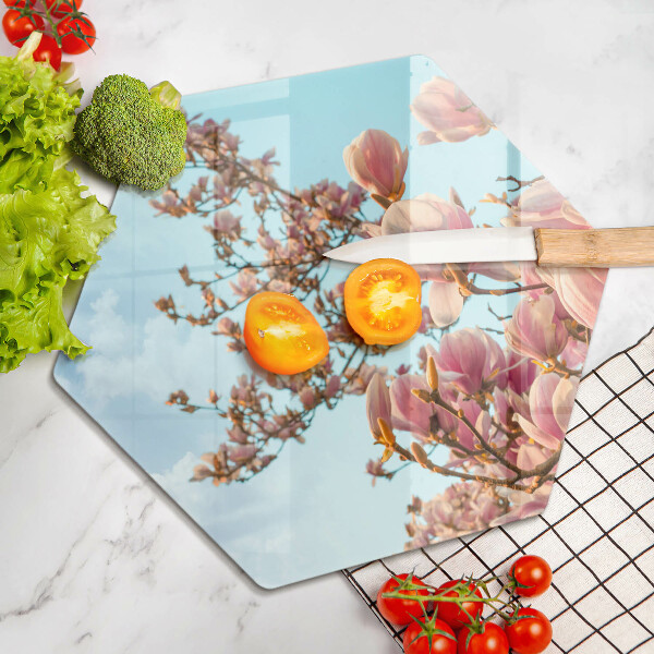 Skärbräda glas sexhörning Rosa blommor träd