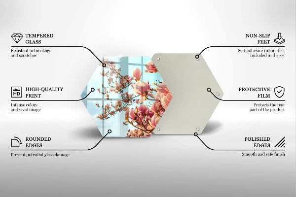 Skärbräda glas sexhörning Rosa blommor träd