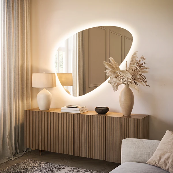 Asymmetrisk spegel med belysning unik 40x80