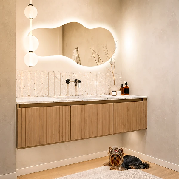 Asymmetrisk spegel med belysning unik 40x80