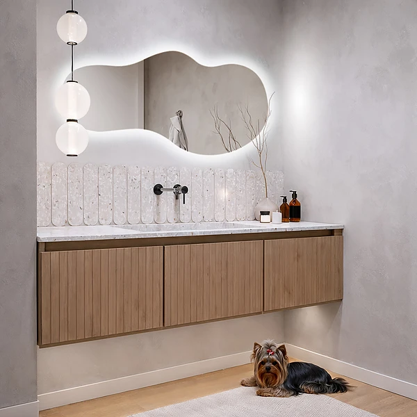 Asymmetrisk spegel med belysning unik 40x80