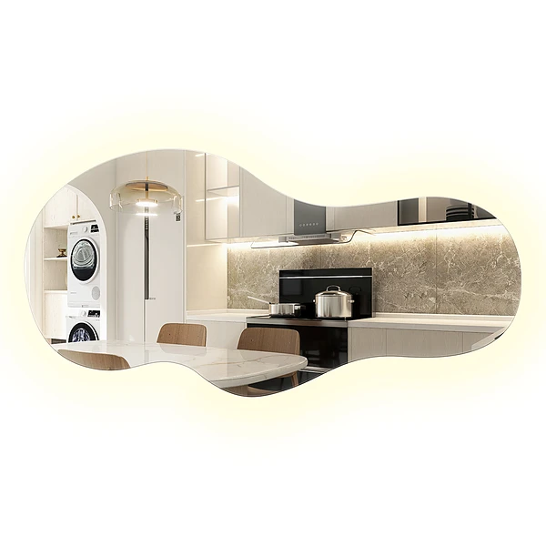 Asymmetrisk spegel med belysning unik 40x80