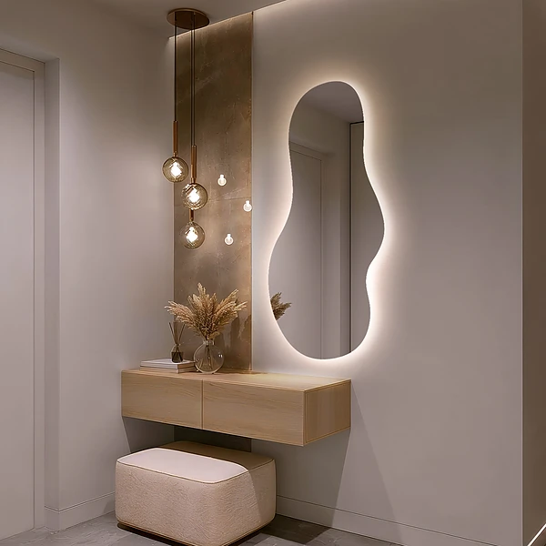 Spegel LED belysning organisk form modern 50x100