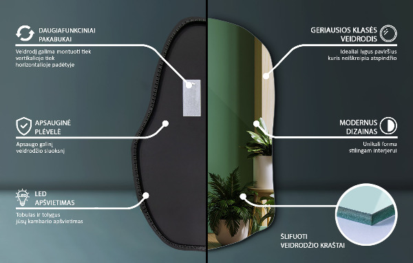 Spegel organisk form unik 100x65 cm