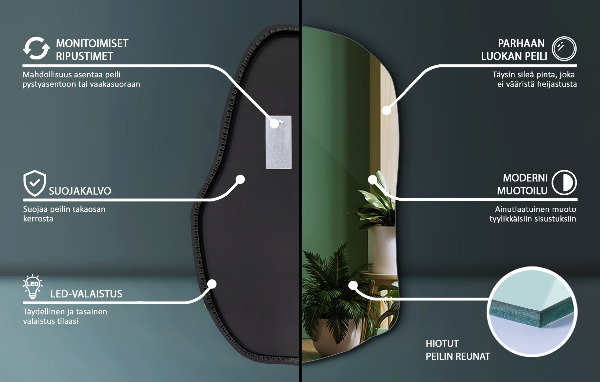 Spegel organisk form unik 100x65 cm