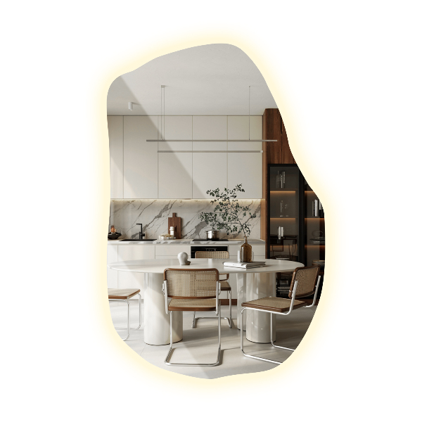 Oregelbunden spegel med led modern 80x52 cm