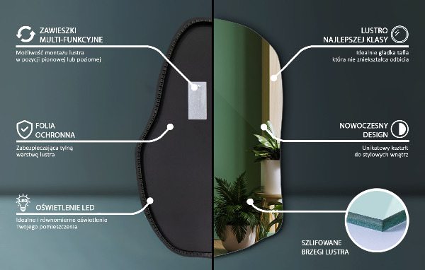 Spegel led belysning organisk form trendig 90x59 cm