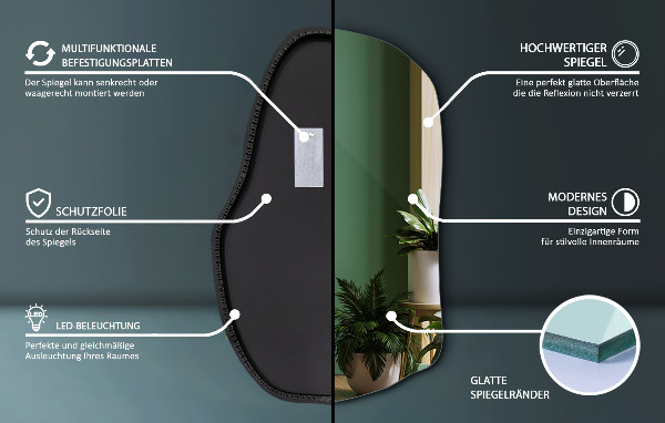 Spegel led belysning organisk form trendig 90x59 cm