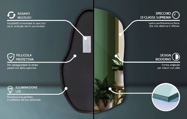 Spegel led belysning organisk form trendig 90x59 cm