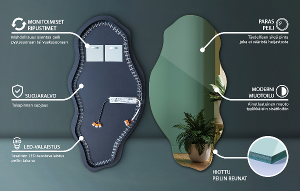 Spegel organisk form fläck modern med led belysning 40x80 cm