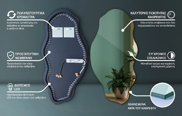 Spegel organisk form fläck modern med led belysning 40x80 cm