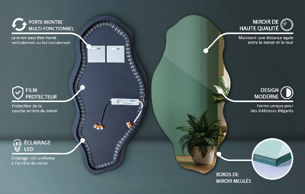 Spegel organisk form fläck original med led belysning 45x90 cm