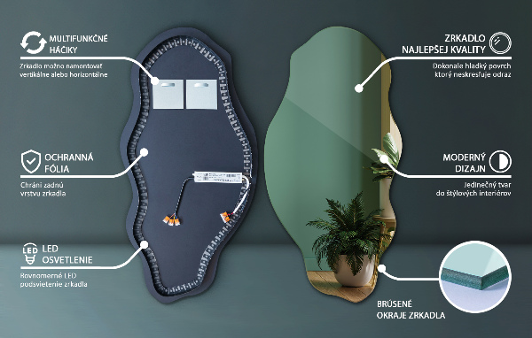 Spegel organisk form fläck original med led belysning 45x90 cm