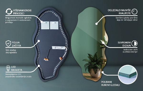 Spegel organisk form fläck original med led belysning 45x90 cm