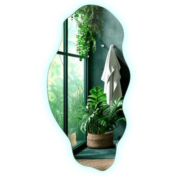 Spegel organisk form fläck med led belysning 50x100 cm