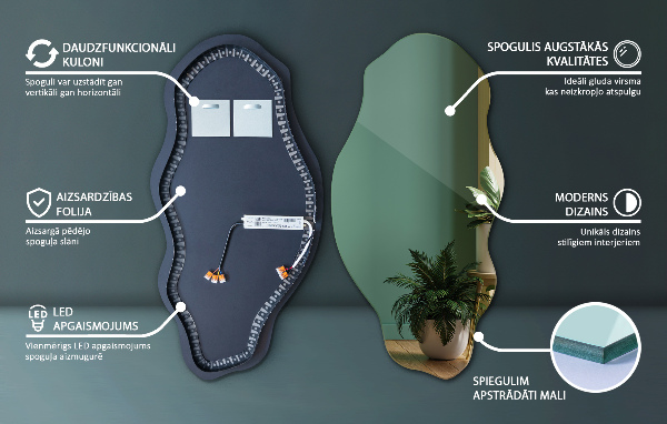 Spegel organisk form fläck med led belysning 50x100 cm