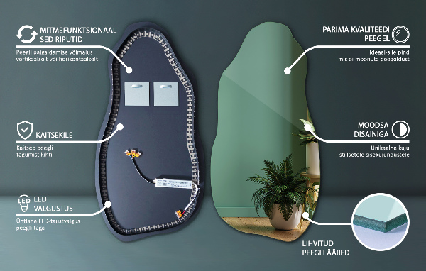 Asymmetrisk spegel fläck original med led belysning 40x80 cm