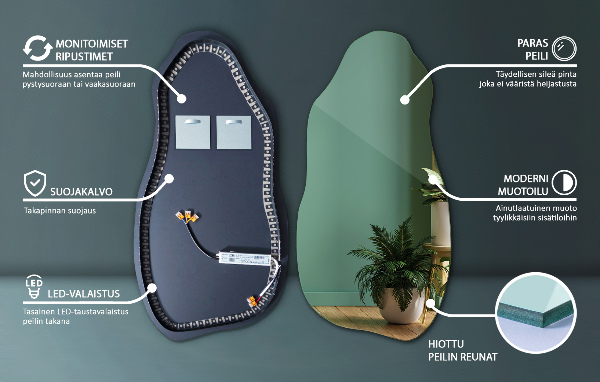 Asymmetrisk spegel fläck original med led belysning 40x80 cm