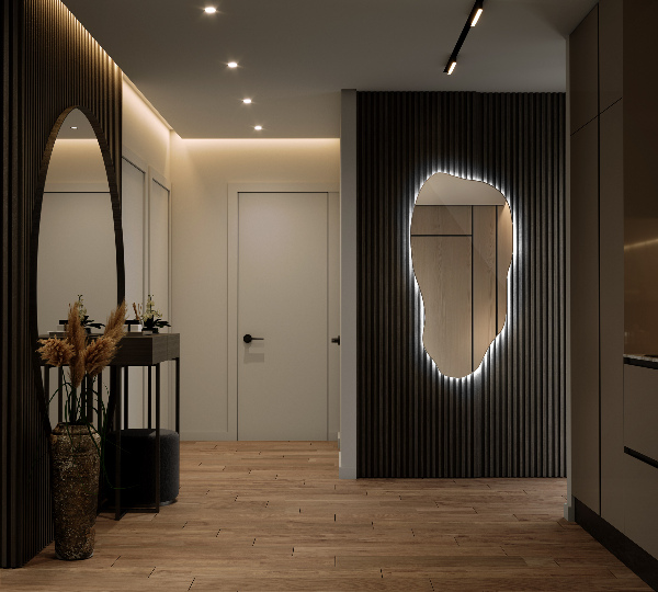 Asymmetrisk spegel fläck modern med led belysning 45x90 cm