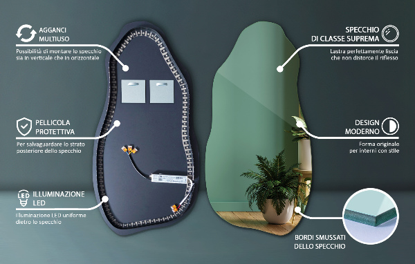 Asymmetrisk spegel fläck modern med led belysning 45x90 cm