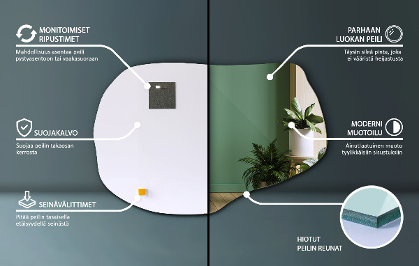 Asymmetrisk spegel unik 70x46 cm