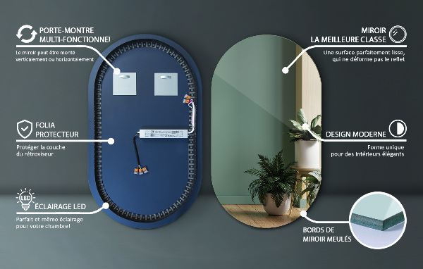 Oval spegel med belysning 40x70 cm