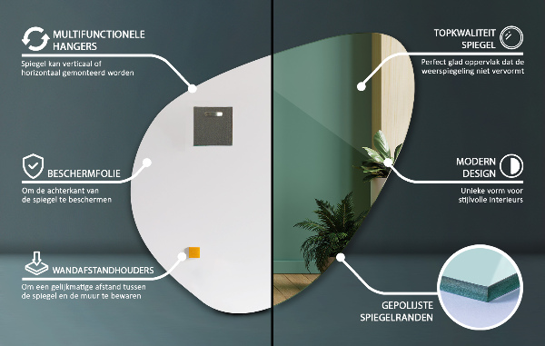 Spegel organisk form badrum 48x48 cm