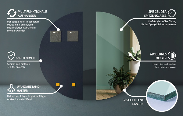 Spegel halvcirkel 40x80 cm