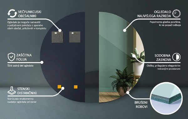 Spegel halvcirkel 45x90 cm