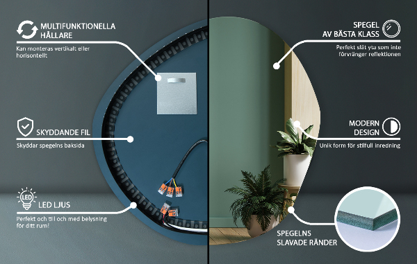 Asymmetrisk spegel loft ledde 48x48 cm