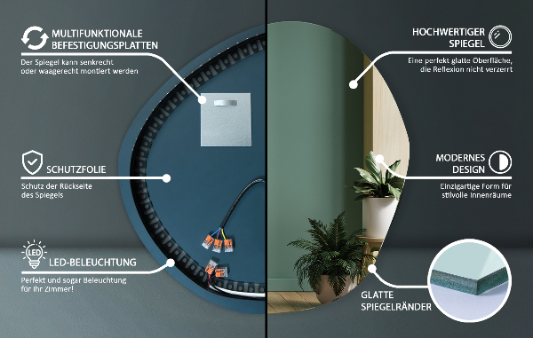 Oregelbunden spegel spektakulär ledde 77x77 cm