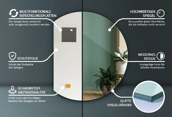 Halvmåne spegel modern 63x70 cm