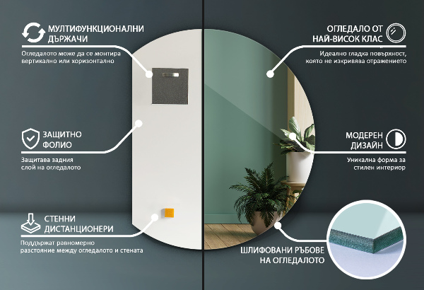 Halvcirkel spegel modern 74x90 cm