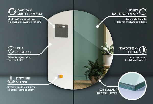 Halvcirkel spegel modern 74x90 cm