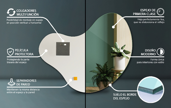 Spegel organisk form utan ram 77x77 cm
