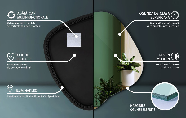 Oregelbunden spegel med led 48x48 cm