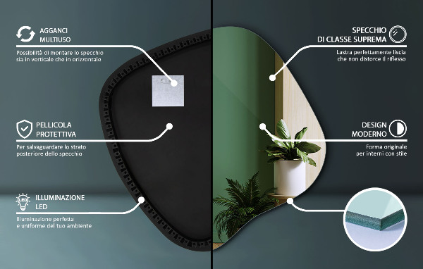Oregelbunden spegel med led 48x48 cm