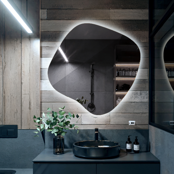 Oregelbunden spegel med led 59x58 cm