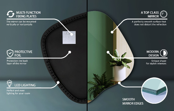 Oregelbunden spegel med led 59x58 cm