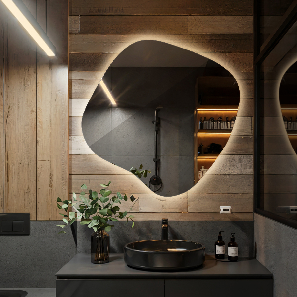 Oregelbunden spegel med led 59x58 cm