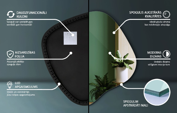 Oregelbunden spegel med led 68x67 cm