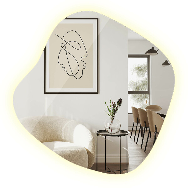 Oregelbunden spegel med led 77x77 cm